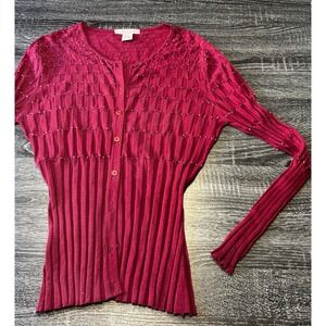 Vintage Tina Hagen Cardigan  Rhinestone Button Down Long Sleeve Knit